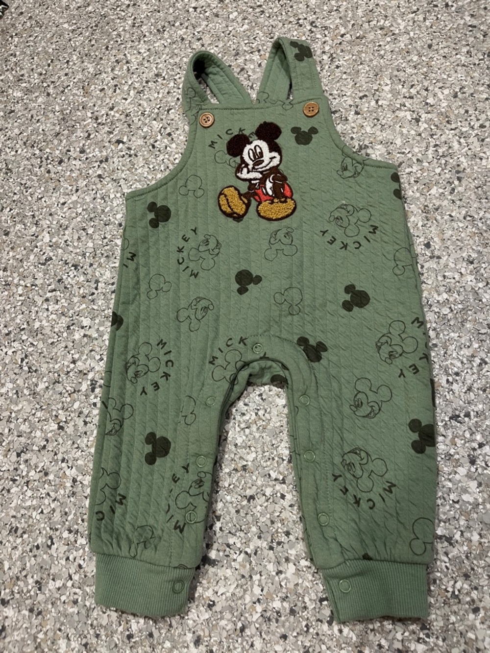 Disney Olive Green Mickey Embroidered Quilted Baby Overalls